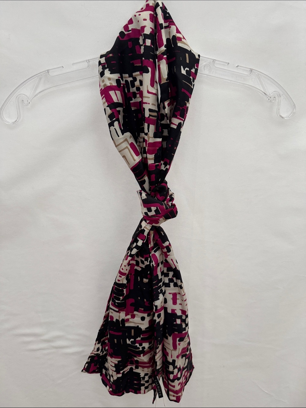 Talbots Abstract Print Scarf - Black, White & Magenta 100% Silk.